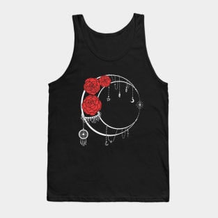 Dark Moon with Red Roses with Back Words Tattoo Tank Top